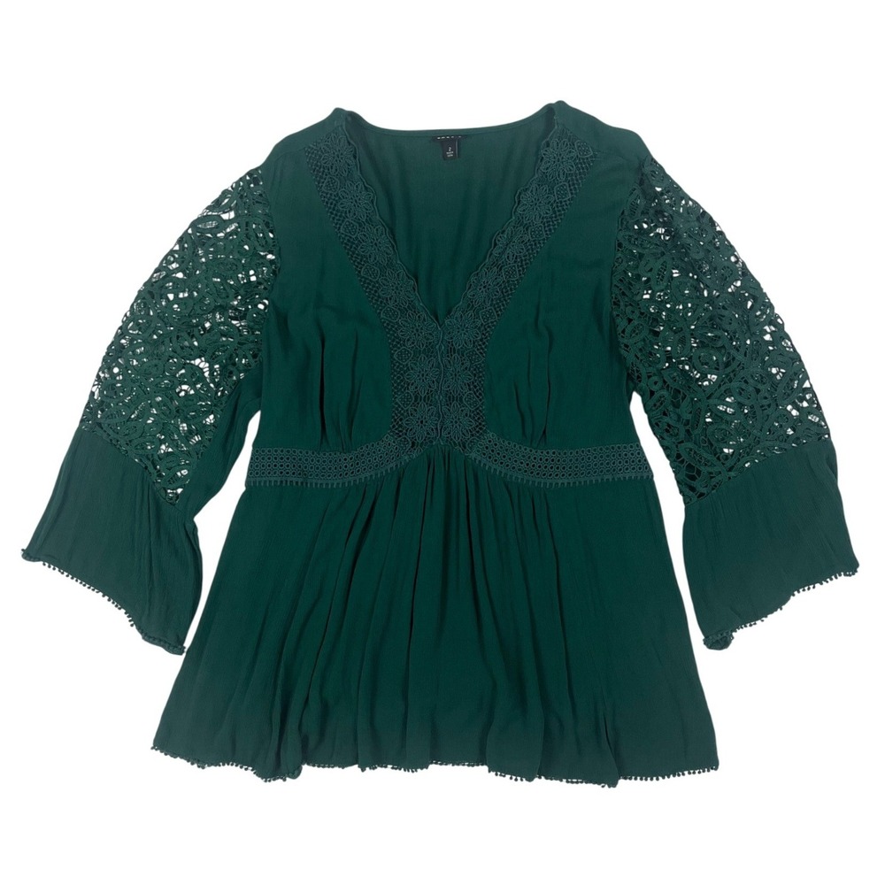 Torrid Womens Plus Size 2 Green Lace Bell Sleeve Babydoll Peplum Blouse Top